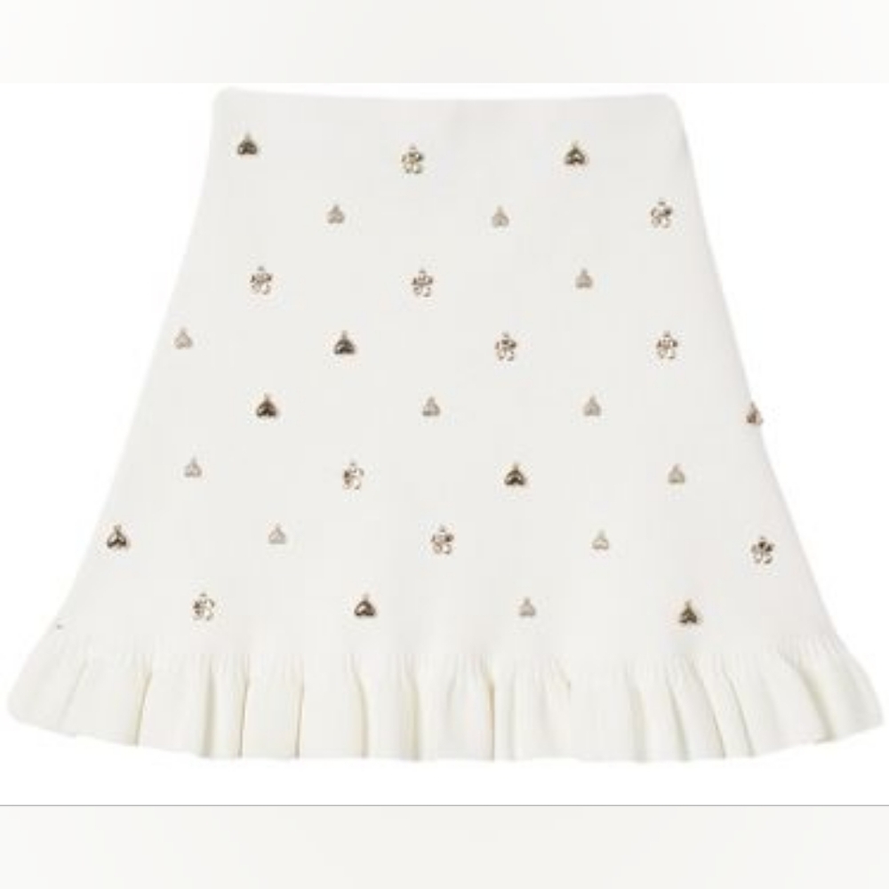 White Embellished Knit Mini Skirt
